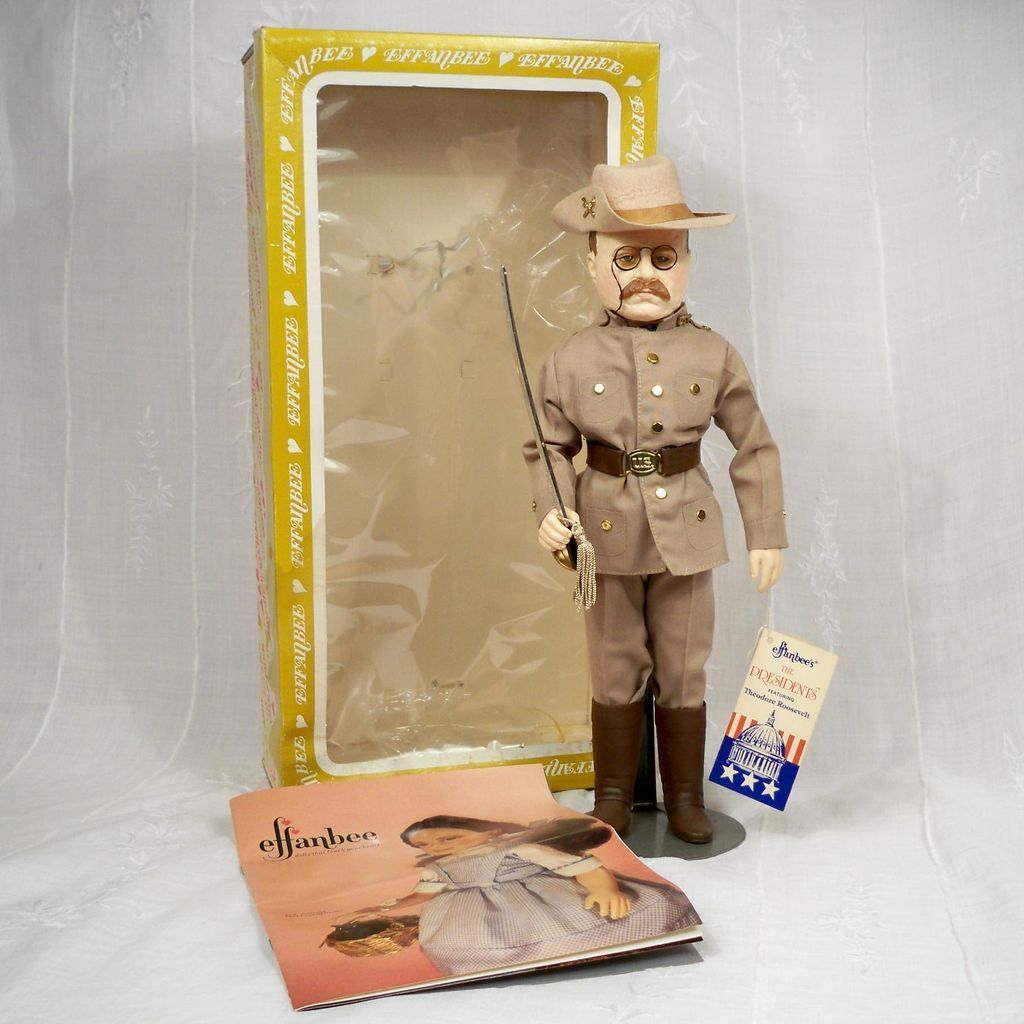 Effanbee Theodore "Teddy" Roosevelt, 16 inch in box with Inserts, Wrist Tag, Model 7903 from 1984 Effanbee Theodore "Teddy" Roosevelt, 16 inch in box with Inserts, Wrist Tag, Model 7903 from 1984