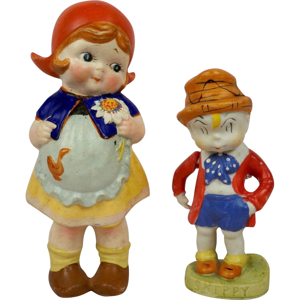 Vintage Skippy and Dutch Girl Porcelain Figurine, Early 20th Century Vintage Skippy and Dutch Girl Porcelain Figurine, Early 20th Century