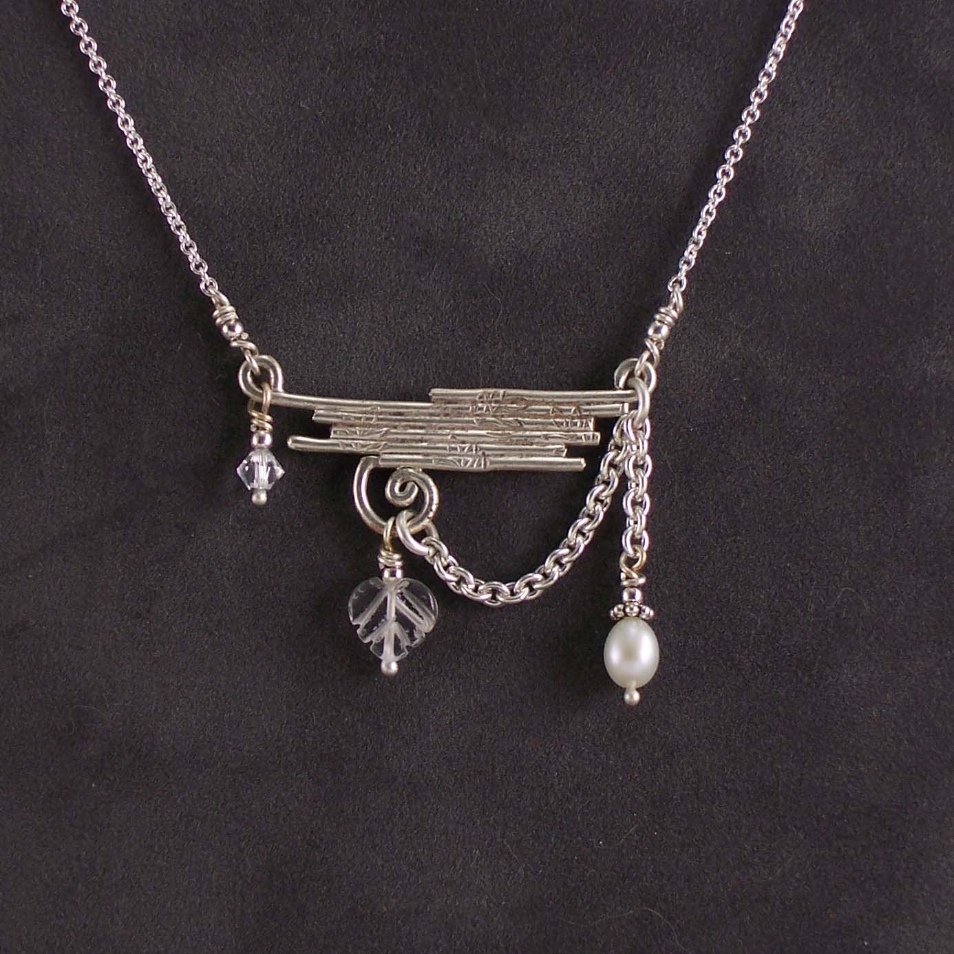 Sterling silver, crystal, and pearl necklace Sterling silver, crystal, and pearl necklace