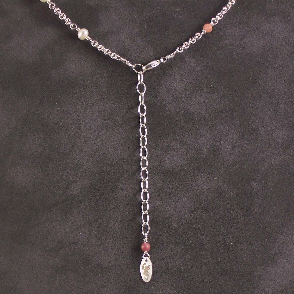 Sterling silver, rhodochrosite and pearl necklace Sterling silver, rhodochrosite and pearl necklace
