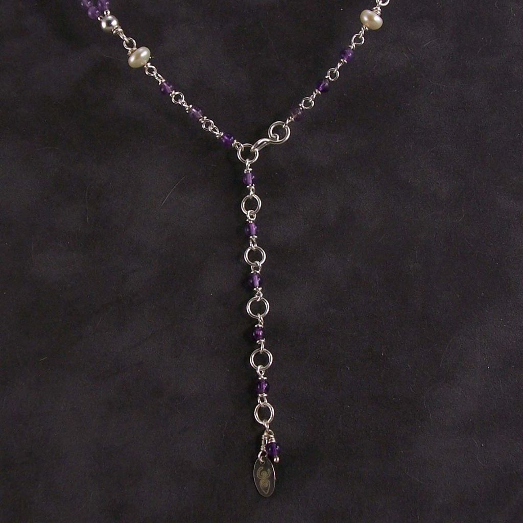 Sterling silver, chevron amethyst and pearl necklace Sterling silver, chevron amethyst and pearl necklace