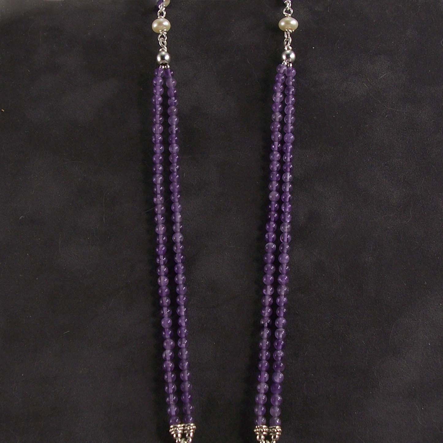 Sterling silver, chevron amethyst and pearl necklace Sterling silver, chevron amethyst and pearl necklace