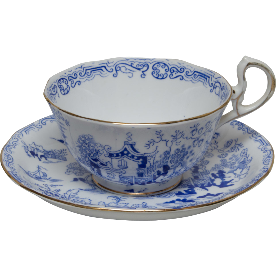 Royal Albert Blue Willow Tea Cup and Saucer ca. 1925 from arttiques