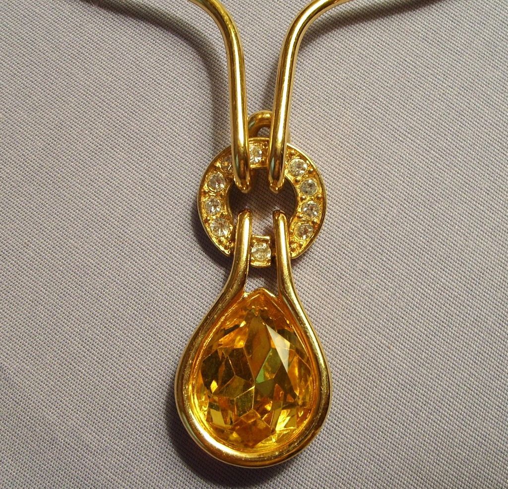 Monet Necklace Imitation Citrine Drop Rhinestone Vintage Monet Necklace Imitation Citrine Drop Rhinestone Vintage