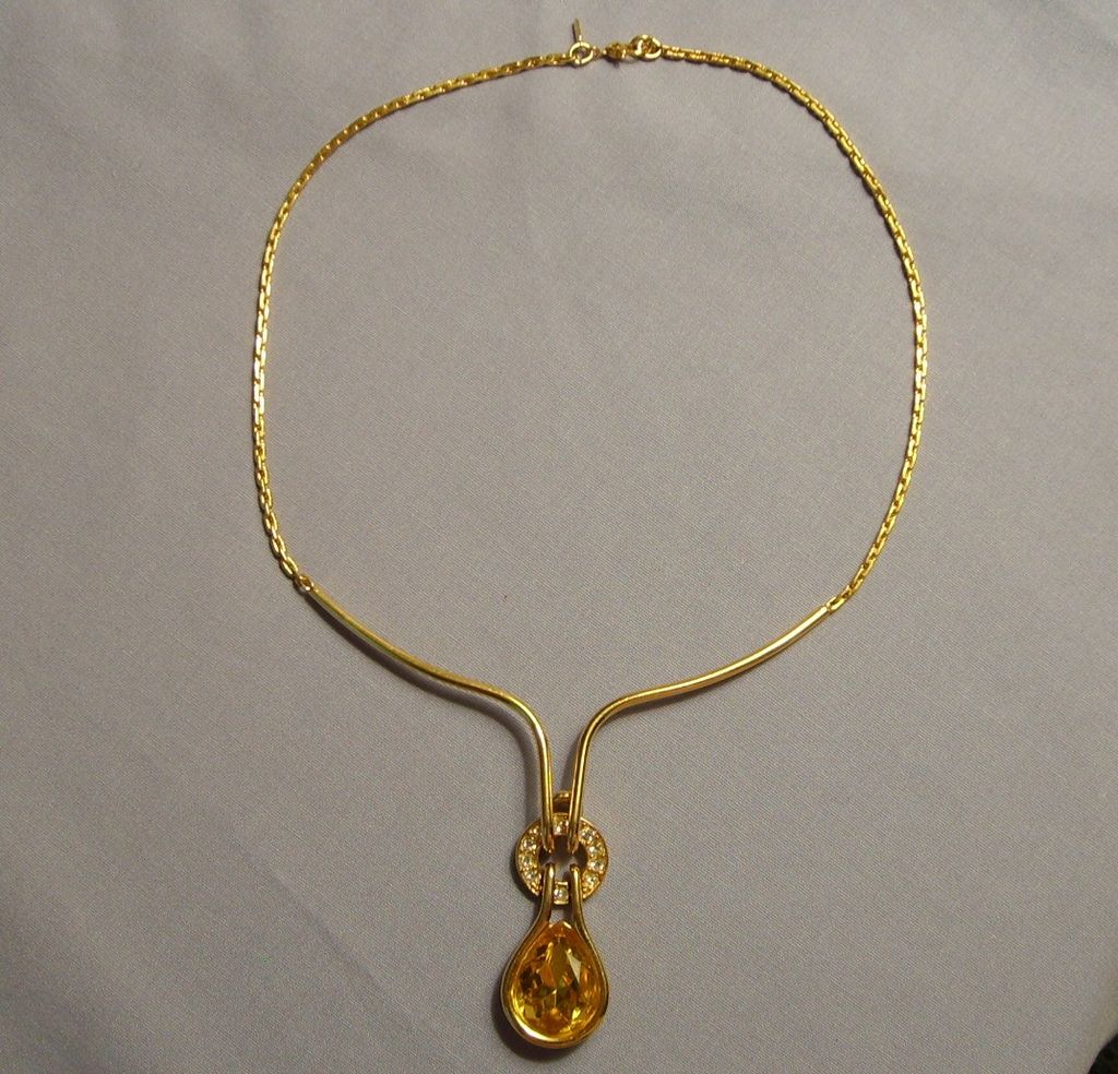 Monet Necklace Imitation Citrine Drop Rhinestone Vintage Monet Necklace Imitation Citrine Drop Rhinestone Vintage