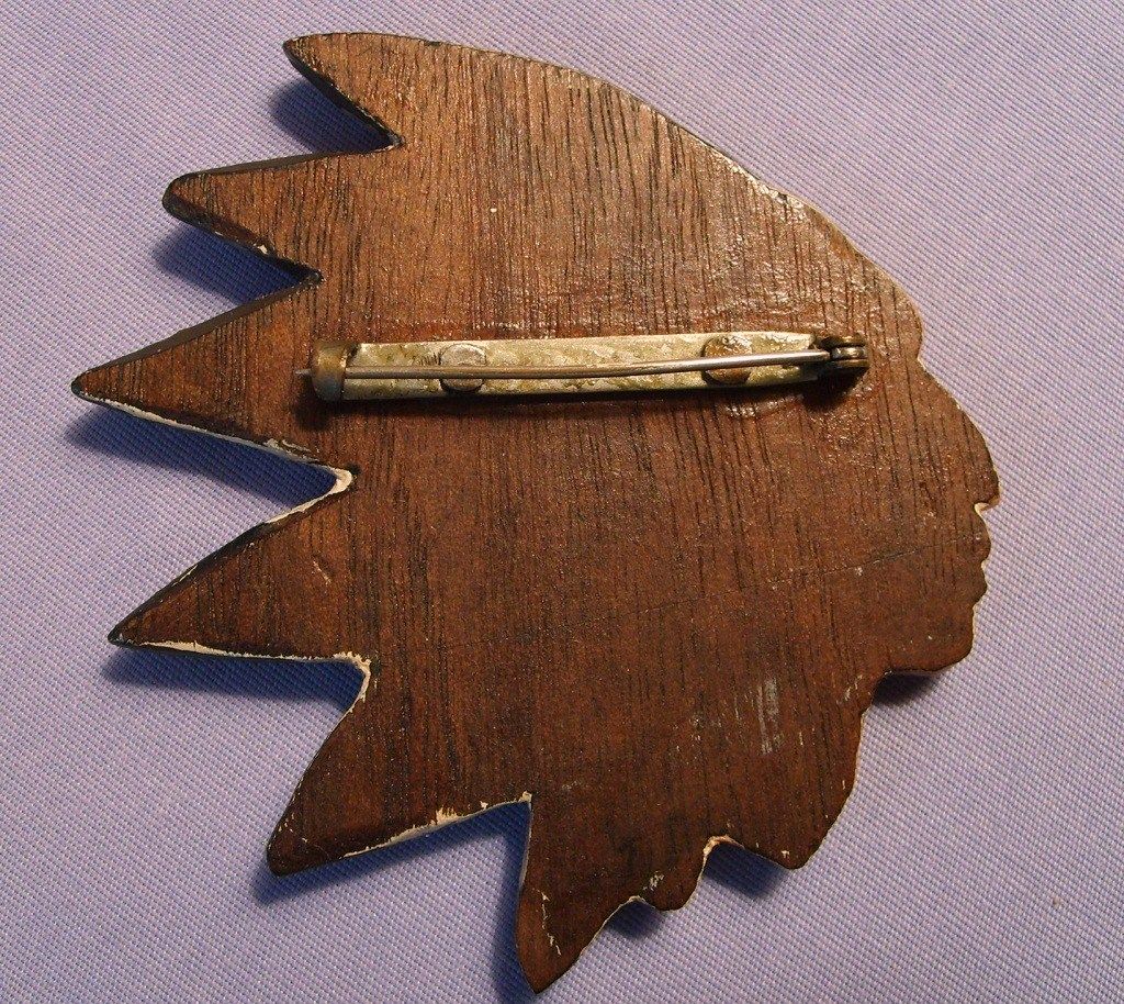 Vintage Native American Indian Chief carved wood Brooch Pin Vintage Native American Indian Chief carved wood Brooch Pin