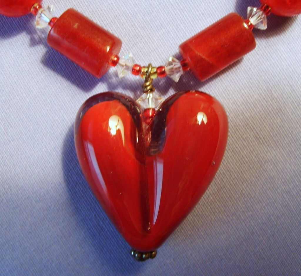 Glass Heart Necklace Sterling Crystal Vintage Glass Heart Necklace Sterling Crystal Vintage