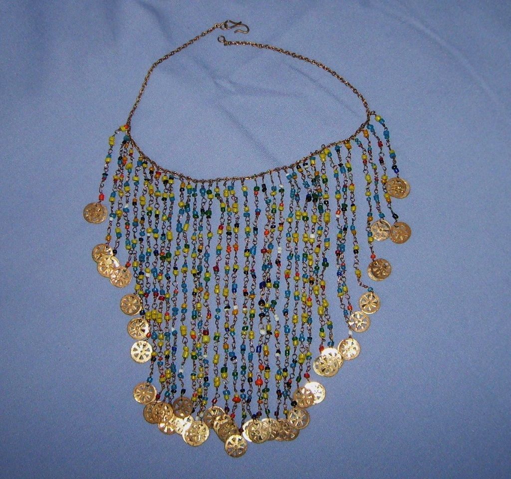 Vintage BIB Colorful Bead Necklace Brass Bangles Dangles Vintage BIB Colorful Bead Necklace Brass Bangles Dangles
