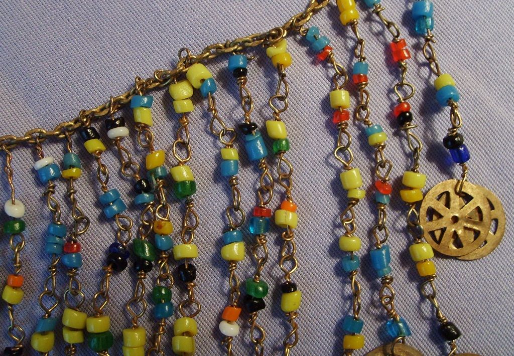 Vintage BIB Colorful Bead Necklace Brass Bangles Dangles Vintage BIB Colorful Bead Necklace Brass Bangles Dangles
