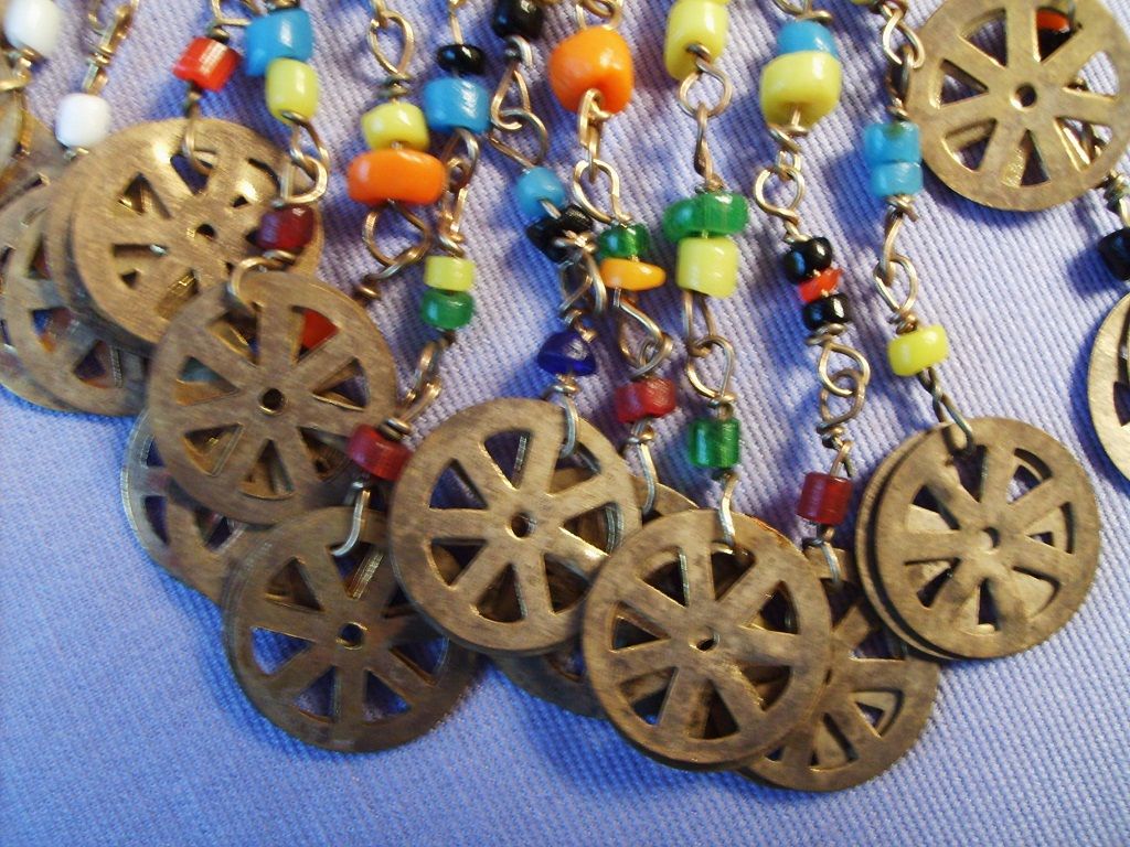 Vintage BIB Colorful Bead Necklace Brass Bangles Dangles Vintage BIB Colorful Bead Necklace Brass Bangles Dangles