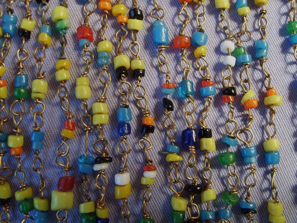 Vintage BIB Colorful Bead Necklace Brass Bangles Dangles Vintage BIB Colorful Bead Necklace Brass Bangles Dangles