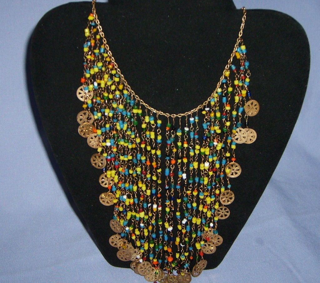 Vintage BIB Colorful Bead Necklace Brass Bangles Dangles Vintage BIB Colorful Bead Necklace Brass Bangles Dangles