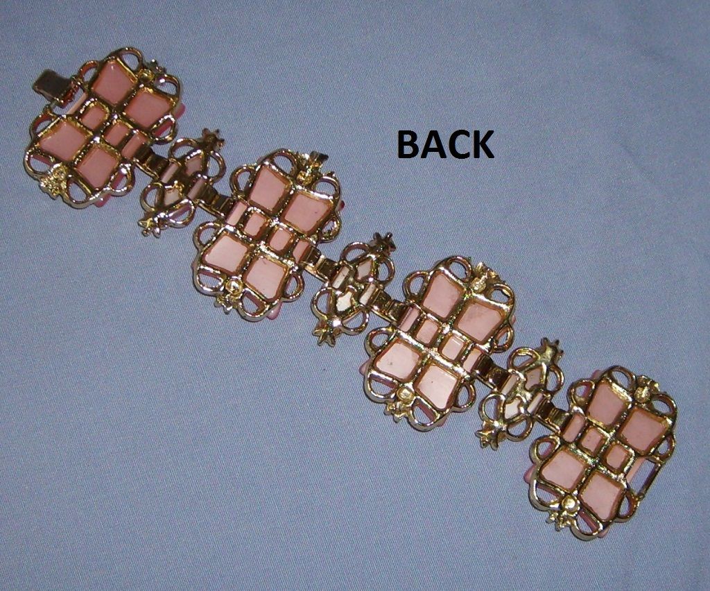 Big Wide Chunky Pink Bracelet Thermoset Plastic Goldtone Metal Big Wide Chunky Pink Bracelet Thermoset Plastic Goldtone Metal