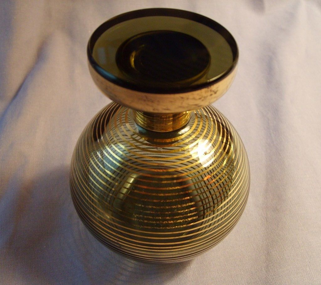 Perfume Bottle Venetian Glass Gilt over Green Vintage Perfume Bottle Venetian Glass Gilt over Green Vintage