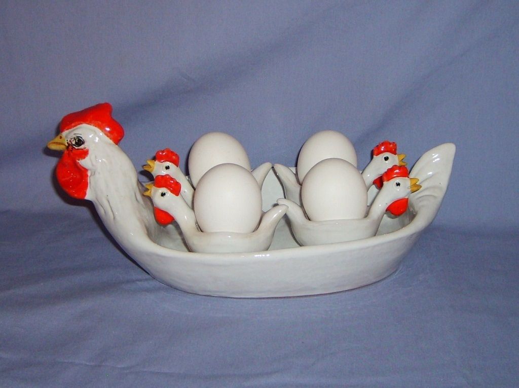Chicken Egg Cup & Tray Breakfast Set Italian Pottery Italy Chicken Egg Cup & Tray Breakfast Set Italian Pottery Italy