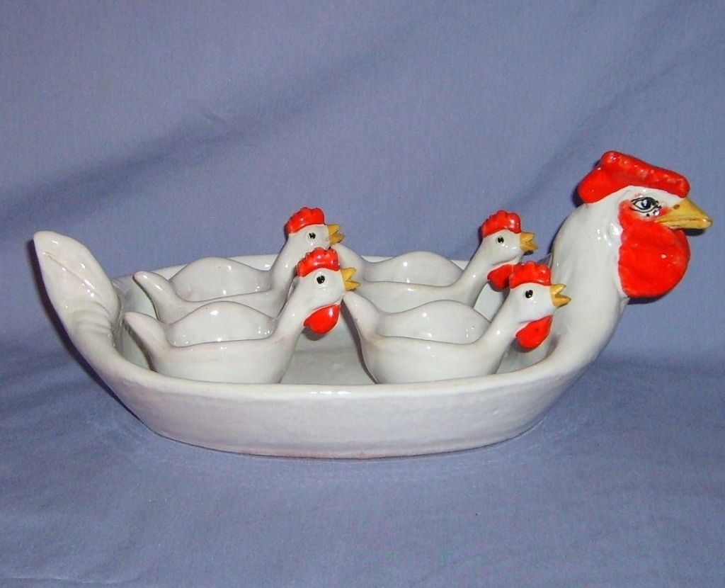 Chicken Egg Cup & Tray Breakfast Set Italian Pottery Italy Chicken Egg Cup & Tray Breakfast Set Italian Pottery Italy