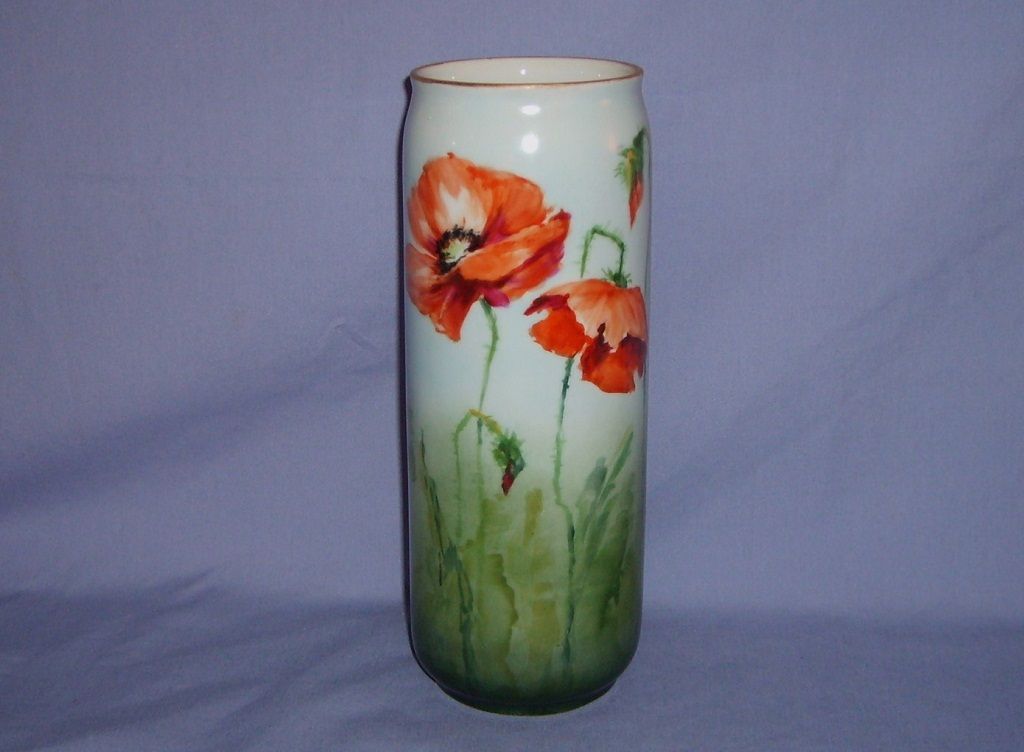 Limoges Poppy Vase Porcelain PL France 1905-1930's Handpainted Limoges Poppy Vase Porcelain PL France 1905-1930's Handpainted