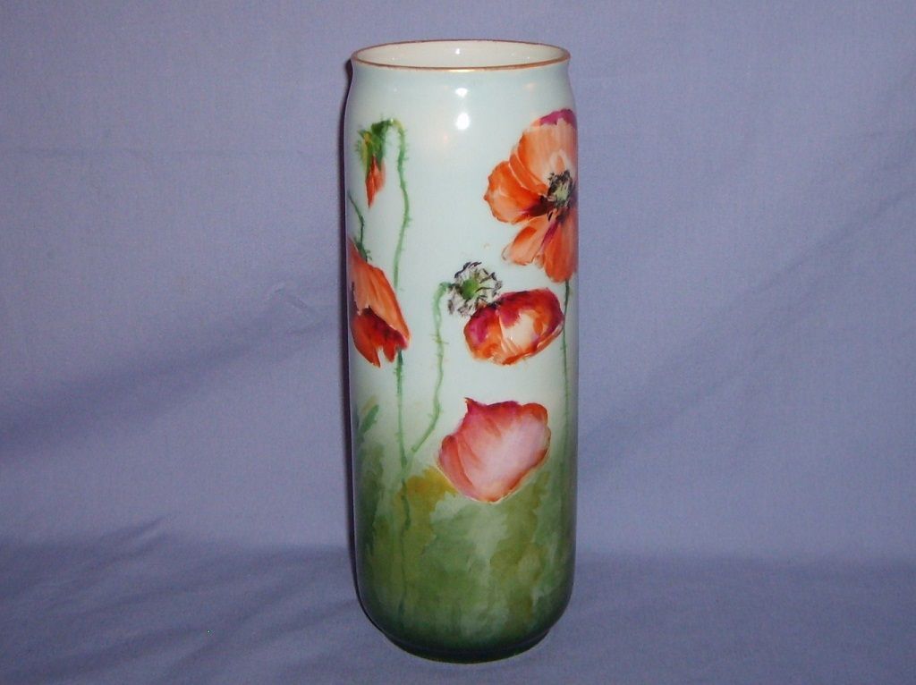 Limoges Poppy Vase Porcelain PL France 1905-1930's Handpainted Limoges Poppy Vase Porcelain PL France 1905-1930's Handpainted