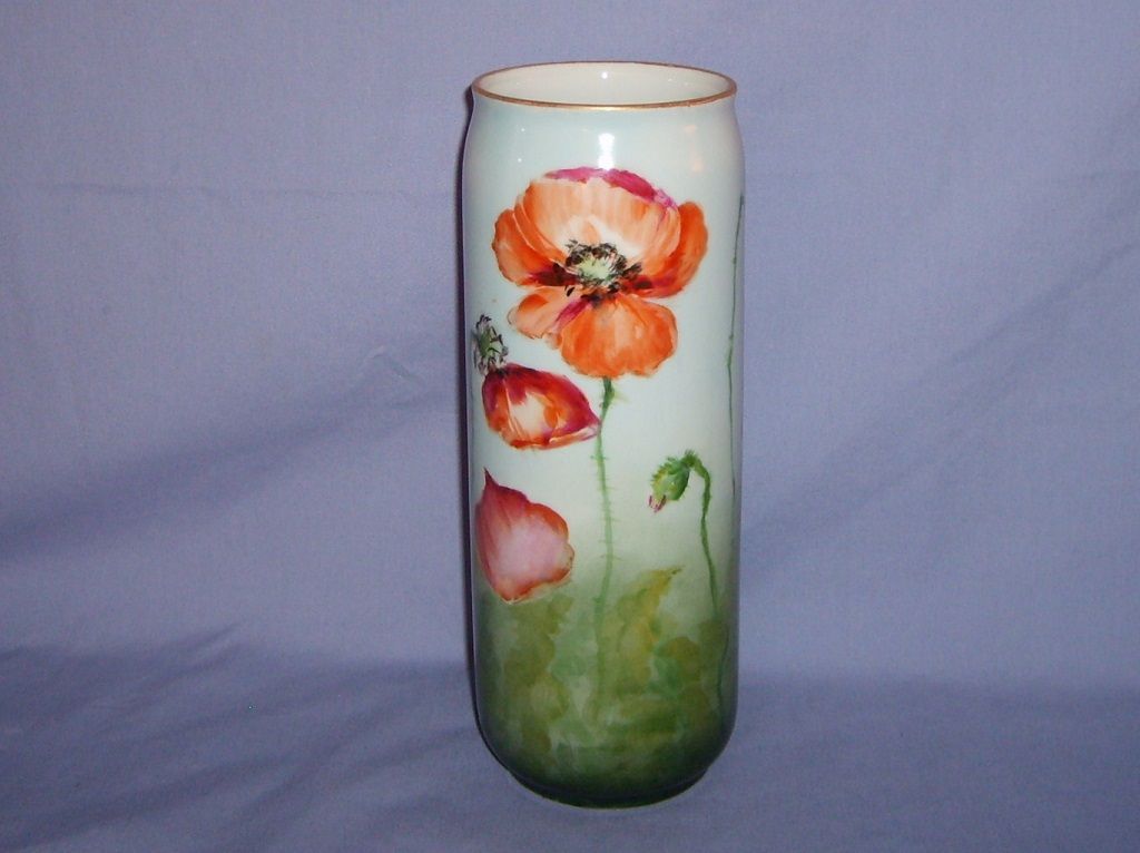 Limoges Poppy Vase Porcelain PL France 1905-1930's Handpainted Limoges Poppy Vase Porcelain PL France 1905-1930's Handpainted