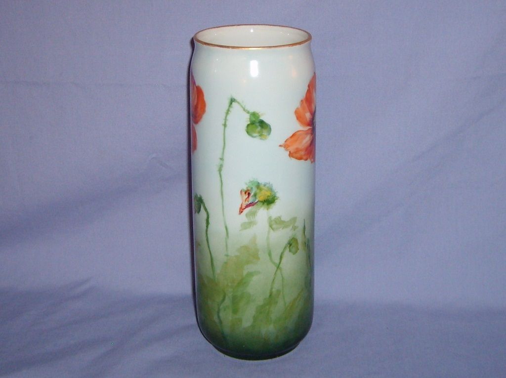 Limoges Poppy Vase Porcelain PL France 1905-1930's Handpainted Limoges Poppy Vase Porcelain PL France 1905-1930's Handpainted