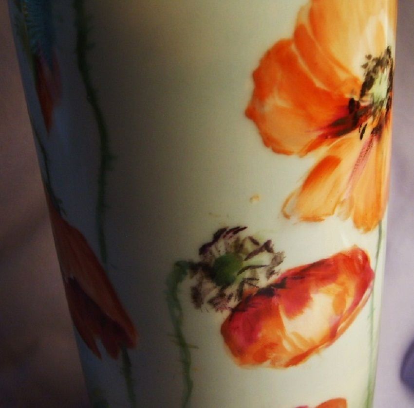 Limoges Poppy Vase Porcelain PL France 1905-1930's Handpainted Limoges Poppy Vase Porcelain PL France 1905-1930's Handpainted