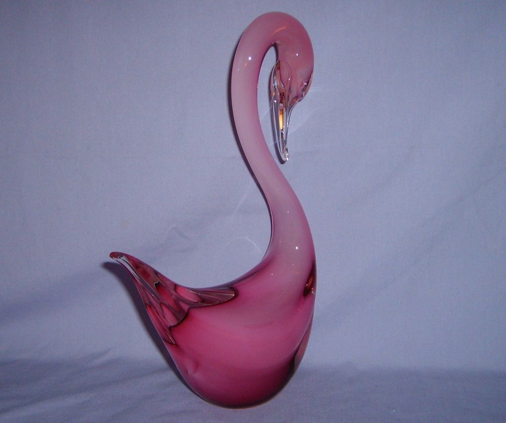 Murano Glass Seguso Pink Opalescent Sommerso Swan Large Vintage Italy Murano Glass Seguso Pink Opalescent Sommerso Swan Large Vintage Italy