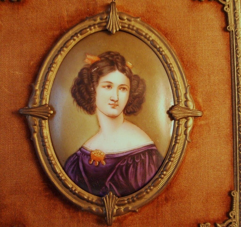 Antique Miniature Porcelain Portrait Painting "Anna Kaula" Ornate Metal Frame Antique Miniature Porcelain Portrait Painting "Anna Kaula" Ornate Metal Frame