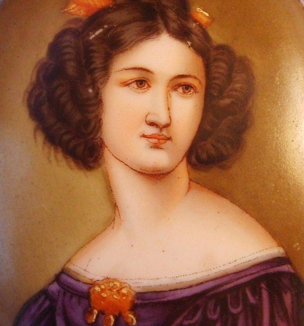 Antique Miniature Porcelain Portrait Painting "Anna Kaula" Ornate Metal Frame Antique Miniature Porcelain Portrait Painting "Anna Kaula" Ornate Metal Frame