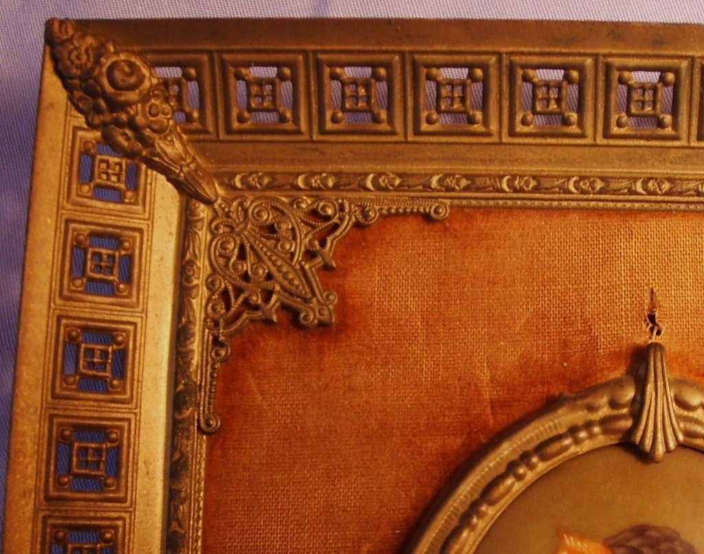 Antique Miniature Porcelain Portrait Painting "Anna Kaula" Ornate Metal Frame Antique Miniature Porcelain Portrait Painting "Anna Kaula" Ornate Metal Frame