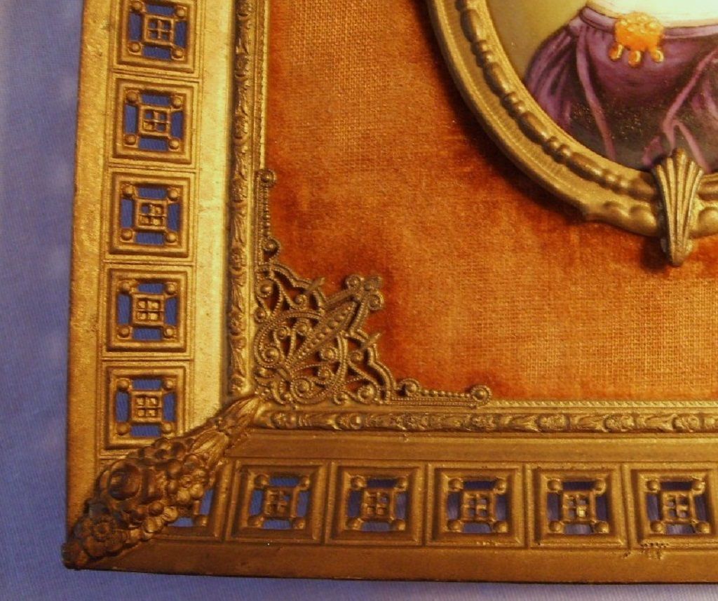 Antique Miniature Porcelain Portrait Painting "Anna Kaula" Ornate Metal Frame Antique Miniature Porcelain Portrait Painting "Anna Kaula" Ornate Metal Frame
