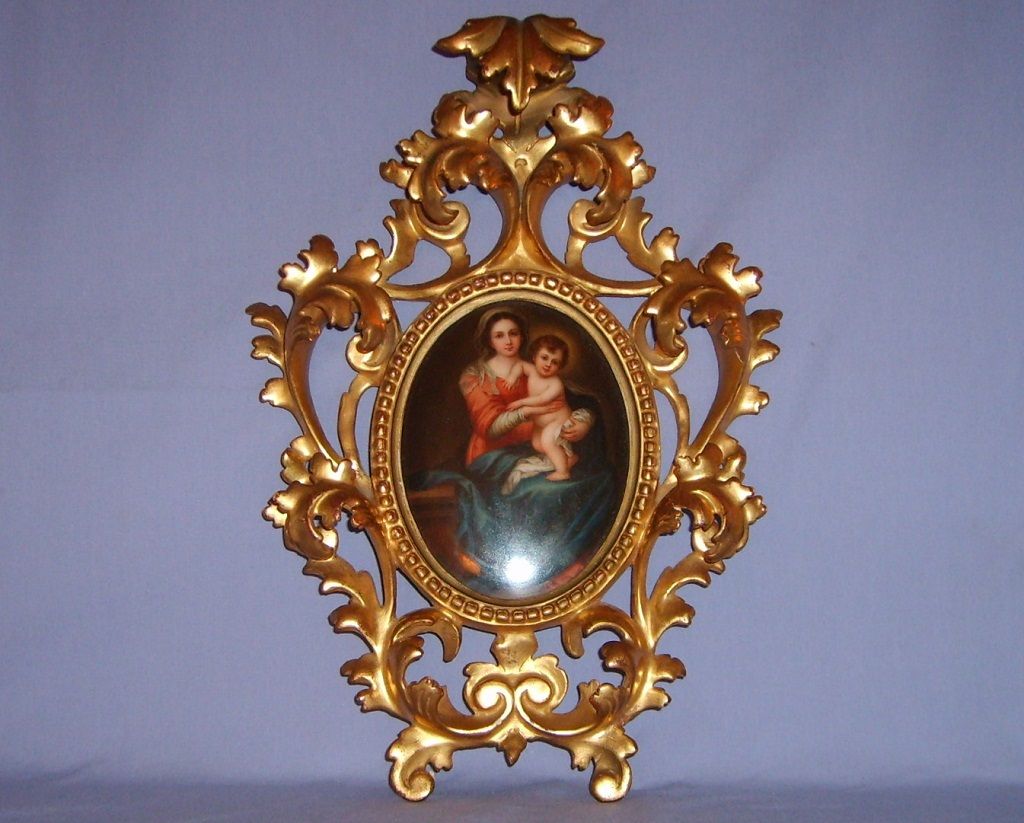 Madonna & Child Porcelain Portrait Rococo Frame Antique Madonna & Child Porcelain Portrait Rococo Frame Antique