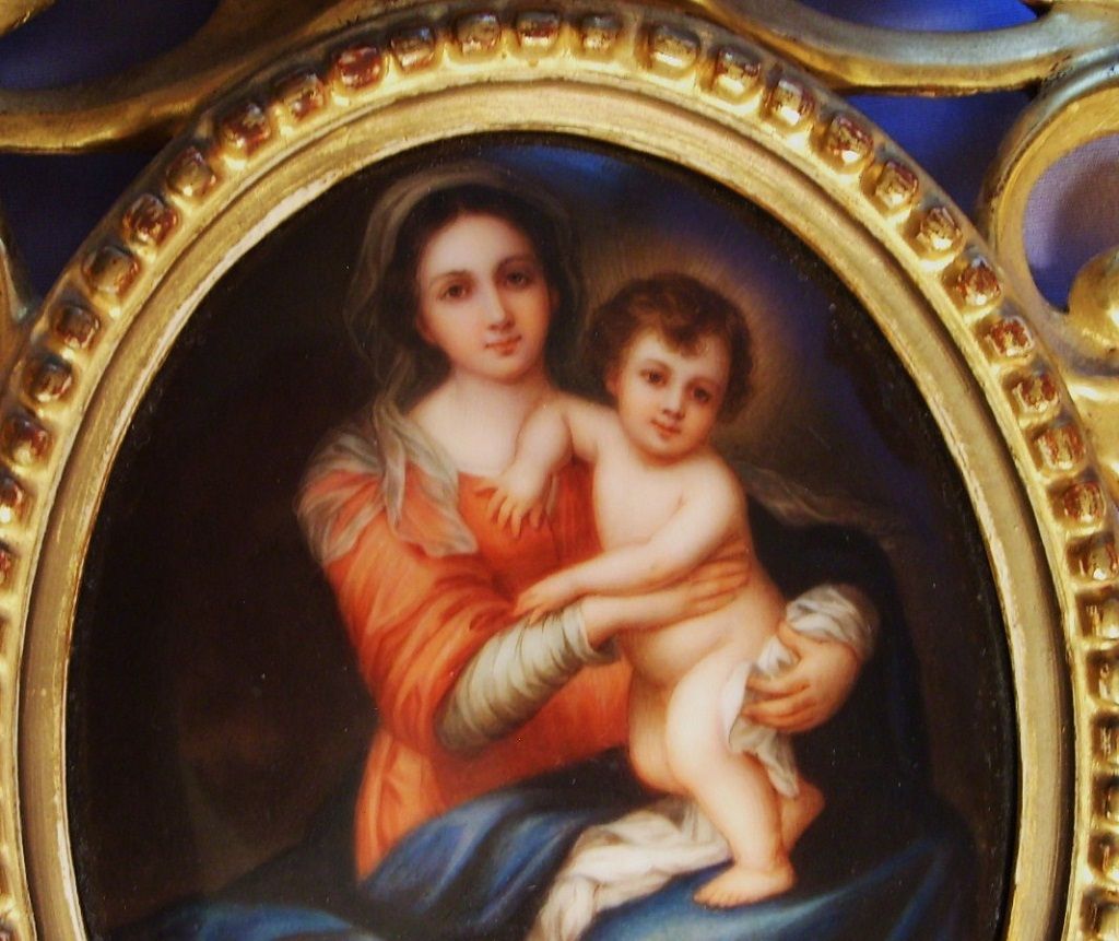 Madonna & Child Porcelain Portrait Rococo Frame Antique Madonna & Child Porcelain Portrait Rococo Frame Antique