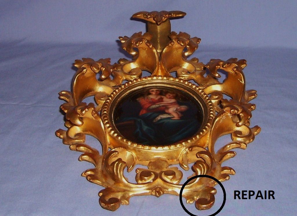 Madonna & Child Porcelain Portrait Rococo Frame Antique Madonna & Child Porcelain Portrait Rococo Frame Antique