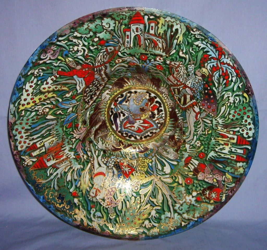 Jose Cire Royo Moser Enameled Glass Large Tazza Gilded Bronze Mount Bowl Spanish Jose Cire Royo Moser Enameled Glass Large Tazza Gilded Bronze Mount Bowl Spanish