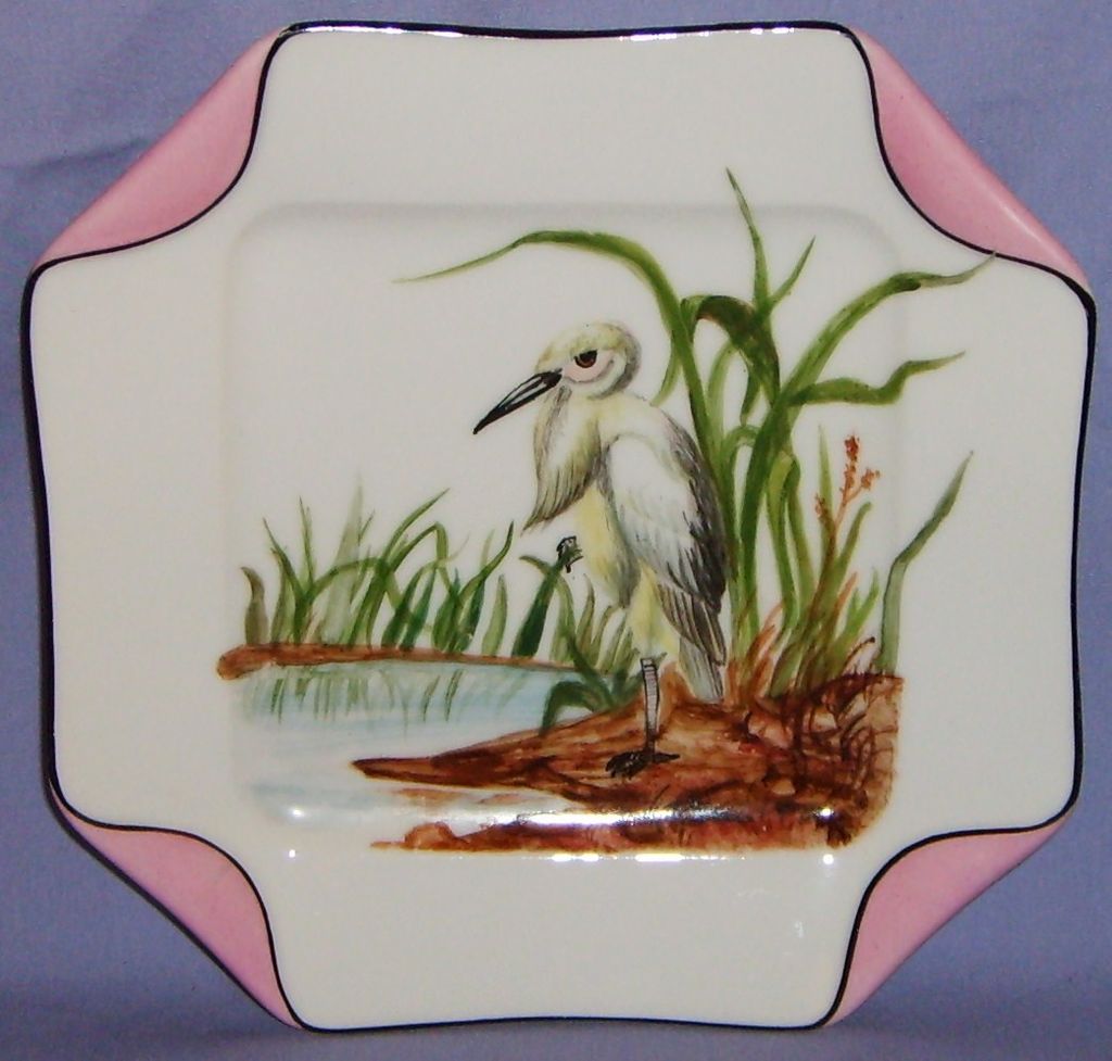 Antique Haviland Limoges Bird Plate Rare Napkin Fold Egret Hand Painted Porcelain Pink Antique Haviland Limoges Bird Plate Rare Napkin Fold Egret Hand Painted Porcelain Pink