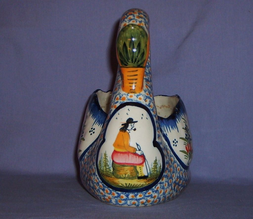 HenRiot Quimper France Large Swan Vintage #965 Breton hand painted HenRiot Quimper France Large Swan Vintage #965 Breton hand painted