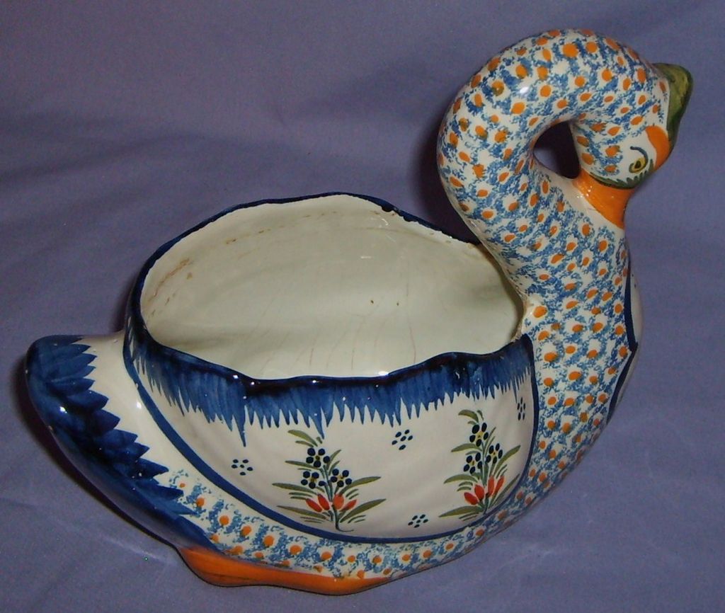 HenRiot Quimper France Large Swan Vintage #965 Breton hand painted HenRiot Quimper France Large Swan Vintage #965 Breton hand painted