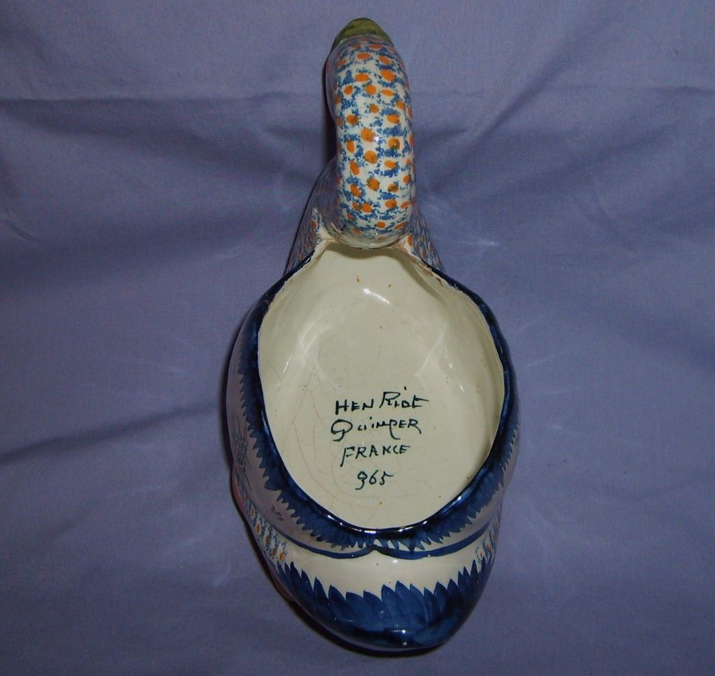 HenRiot Quimper France Large Swan Vintage #965 Breton hand painted HenRiot Quimper France Large Swan Vintage #965 Breton hand painted