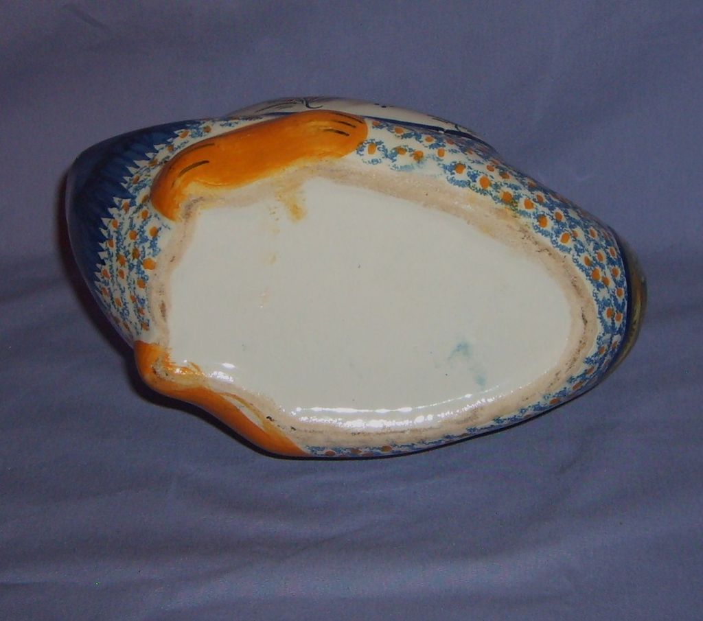 HenRiot Quimper France Large Swan Vintage #965 Breton hand painted HenRiot Quimper France Large Swan Vintage #965 Breton hand painted