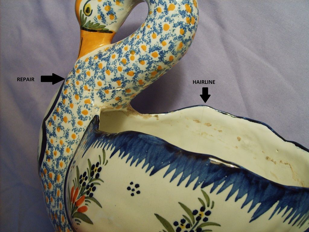 HenRiot Quimper France Large Swan Vintage #965 Breton hand painted HenRiot Quimper France Large Swan Vintage #965 Breton hand painted
