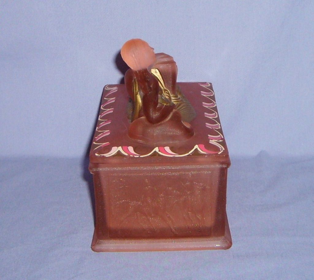 Art Deco Pink Satin Glass Tiffin Lady Dresser Box Sports Powder Jar Frosted Art Deco Pink Satin Glass Tiffin Lady Dresser Box Sports Powder Jar Frosted