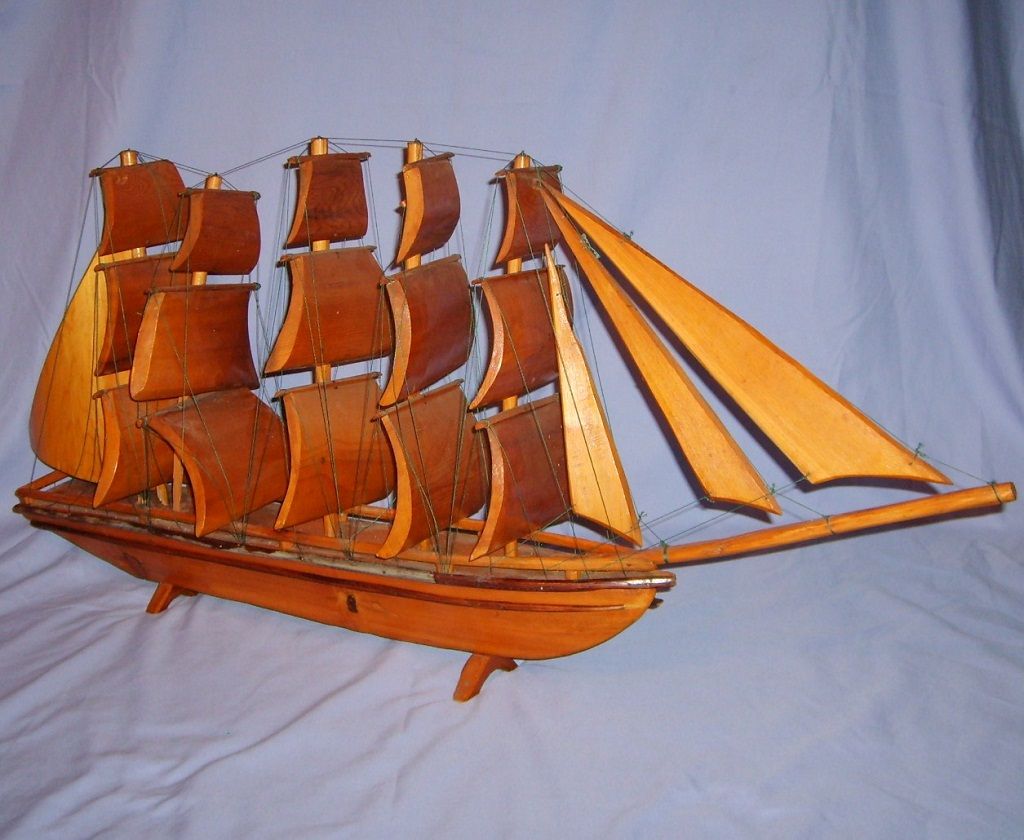 Huge Folk Art Wooden Clipper Ship Model Wood Sails Boat 39" Vintage Huge Folk Art Wooden Clipper Ship Model Wood Sails Boat 39" Vintage