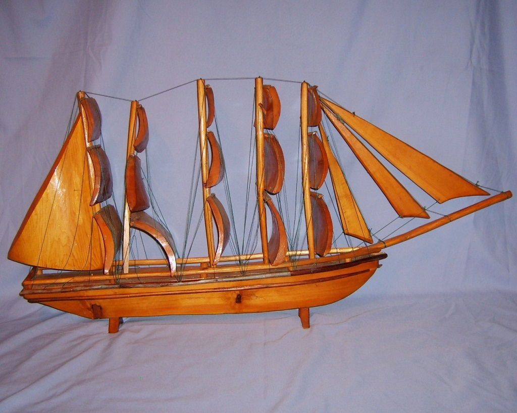 Huge Folk Art Wooden Clipper Ship Model Wood Sails Boat 39" Vintage Huge Folk Art Wooden Clipper Ship Model Wood Sails Boat 39" Vintage