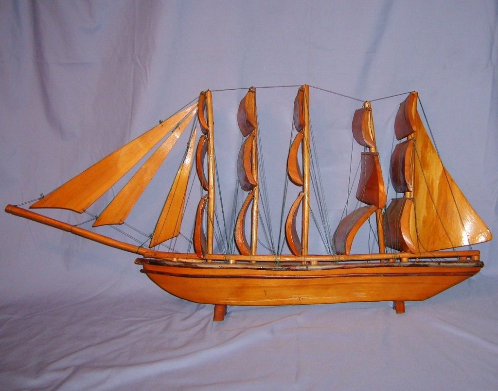 Huge Folk Art Wooden Clipper Ship Model Wood Sails Boat 39" Vintage Huge Folk Art Wooden Clipper Ship Model Wood Sails Boat 39" Vintage