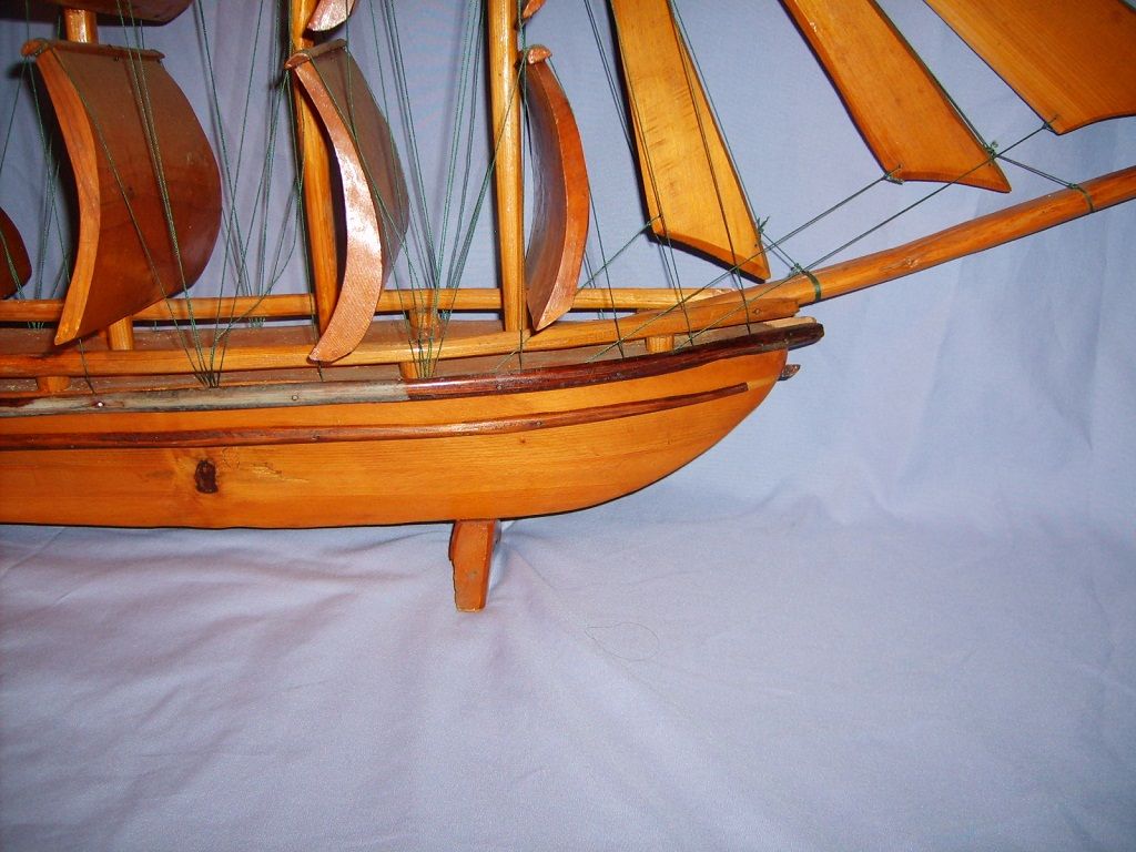 Huge Folk Art Wooden Clipper Ship Model Wood Sails Boat 39" Vintage Huge Folk Art Wooden Clipper Ship Model Wood Sails Boat 39" Vintage