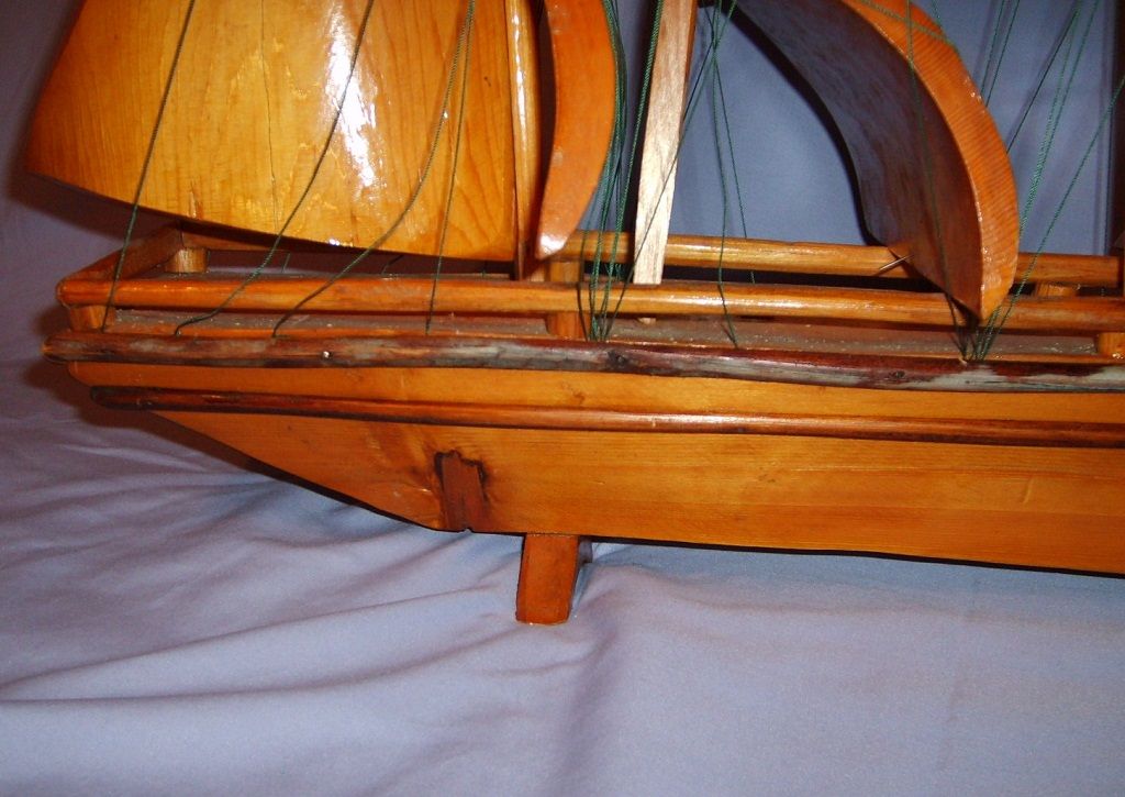 Huge Folk Art Wooden Clipper Ship Model Wood Sails Boat 39" Vintage Huge Folk Art Wooden Clipper Ship Model Wood Sails Boat 39" Vintage