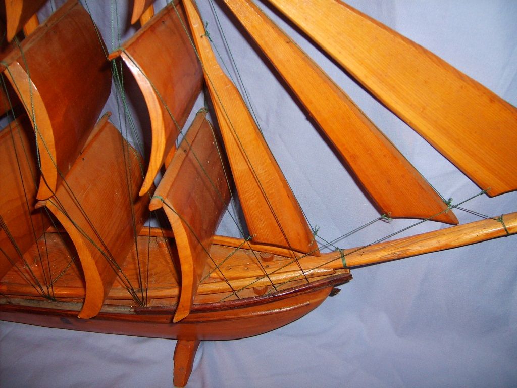 Huge Folk Art Wooden Clipper Ship Model Wood Sails Boat 39" Vintage Huge Folk Art Wooden Clipper Ship Model Wood Sails Boat 39" Vintage