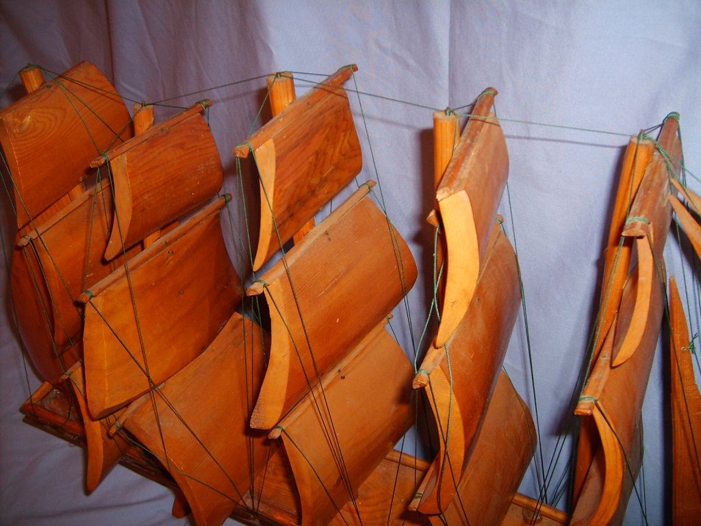 Huge Folk Art Wooden Clipper Ship Model Wood Sails Boat 39" Vintage Huge Folk Art Wooden Clipper Ship Model Wood Sails Boat 39" Vintage