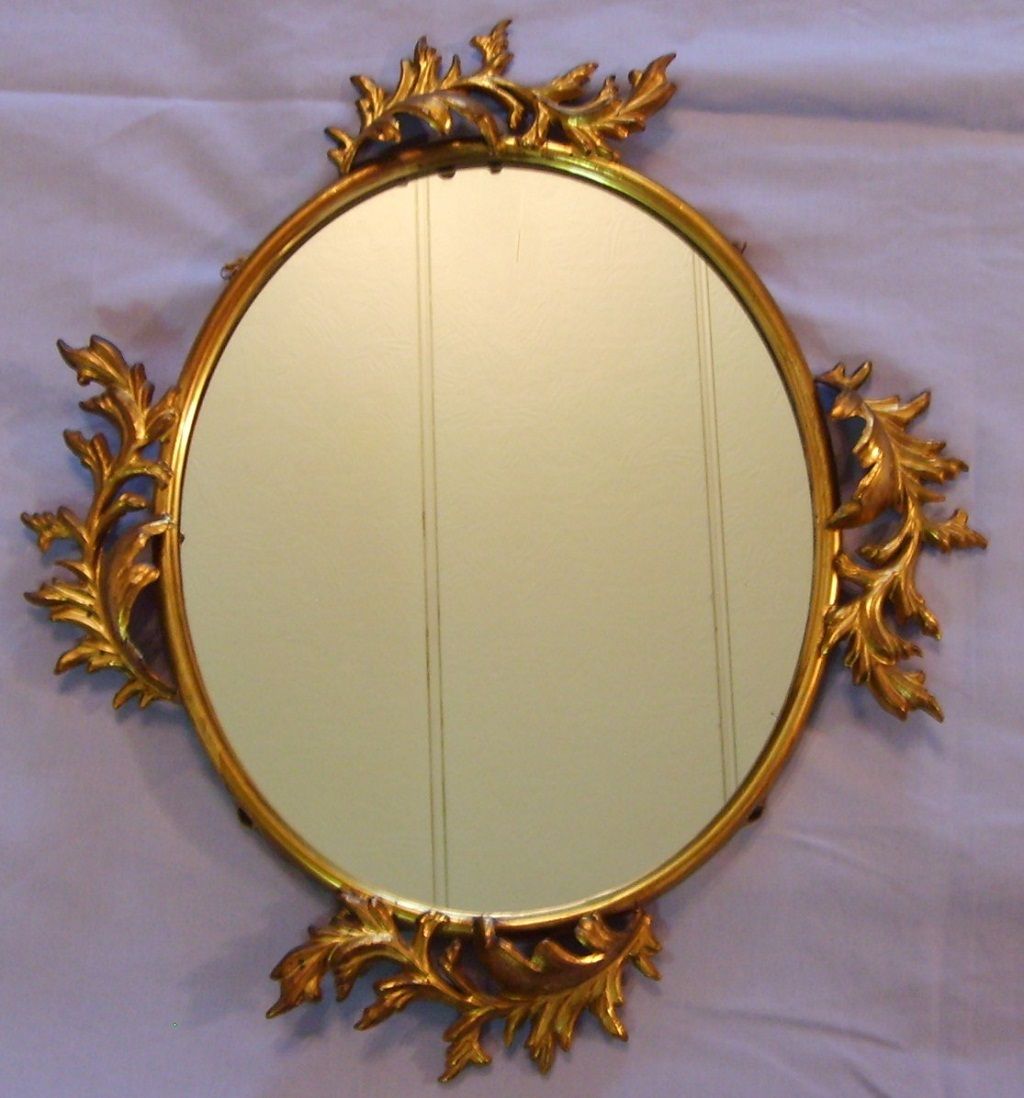 Antique Gilt Metal Mirror Rococo Large Hanging Oval Ornate Picture Photo Art Frame Antique Gilt Metal Mirror Rococo Large Hanging Oval Ornate Picture Photo Art Frame