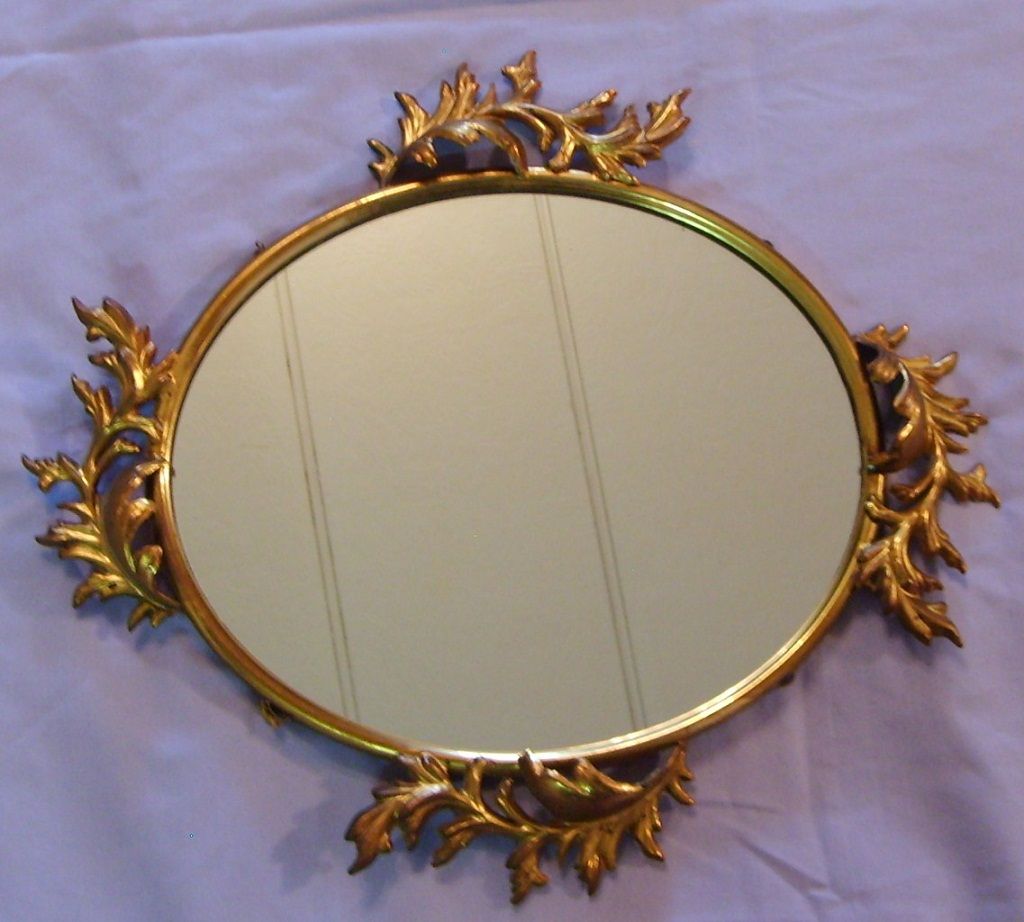 Antique Gilt Metal Mirror Rococo Large Hanging Oval Ornate Picture Photo Art Frame Antique Gilt Metal Mirror Rococo Large Hanging Oval Ornate Picture Photo Art Frame
